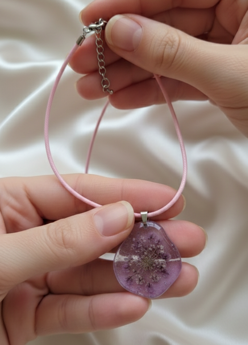 Soft Purple Flower Resin Necklace