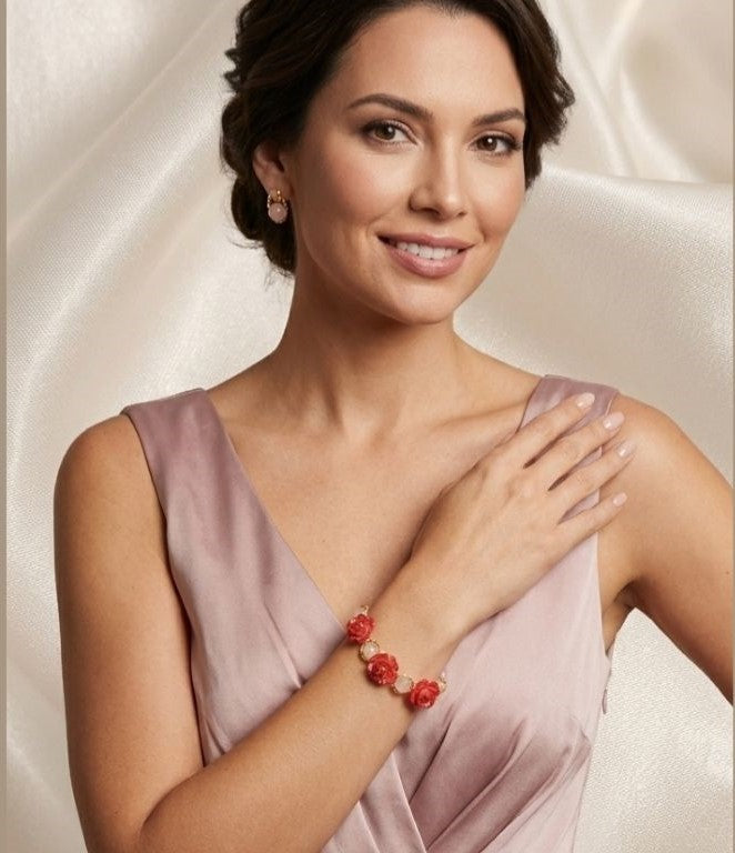 Rose Passion Bracelet – Resin Roses with Rose Quartz &amp; Alloy Accents