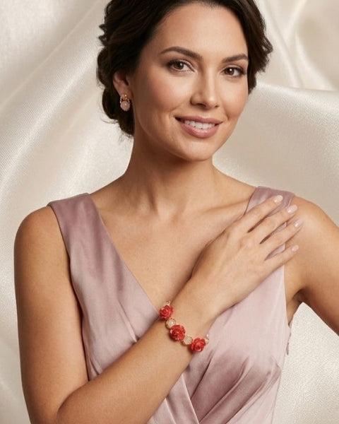 Rose Passion Bracelet – Resin Roses with Rose Quartz &amp; Alloy Accents