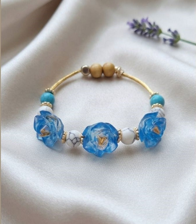 Ocean Harmony Bracelet – Blue Resin with Gold, Stone and Wood Accents
