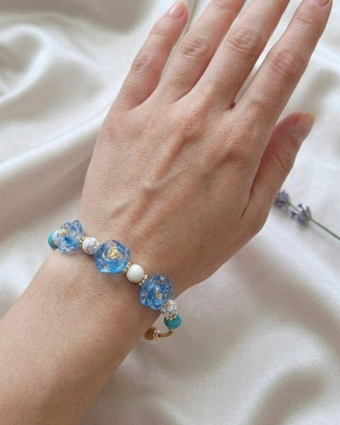 Ocean Harmony Bracelet – Blue Resin with Gold, Stone and Wood Accents
