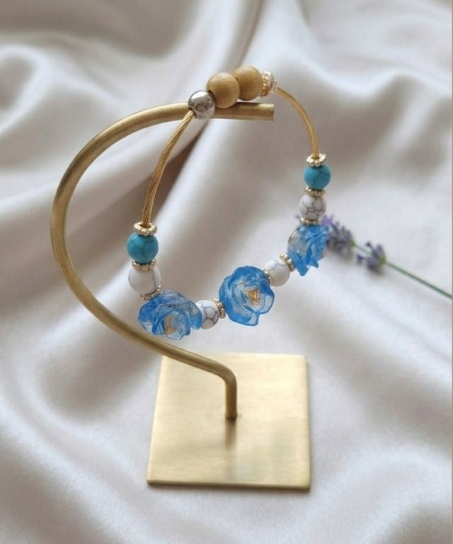 Ocean Harmony Bracelet – Blue Resin with Gold, Stone and Wood Accents