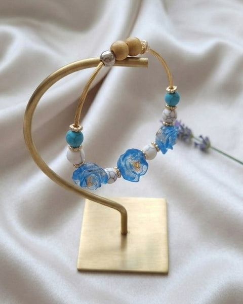 Ocean Harmony Bracelet – Blue Resin with Gold, Stone and Wood Accents