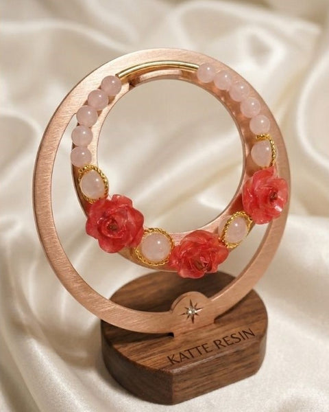 Rose Passion Bracelet – Resin Roses with Rose Quartz &amp; Alloy Accents