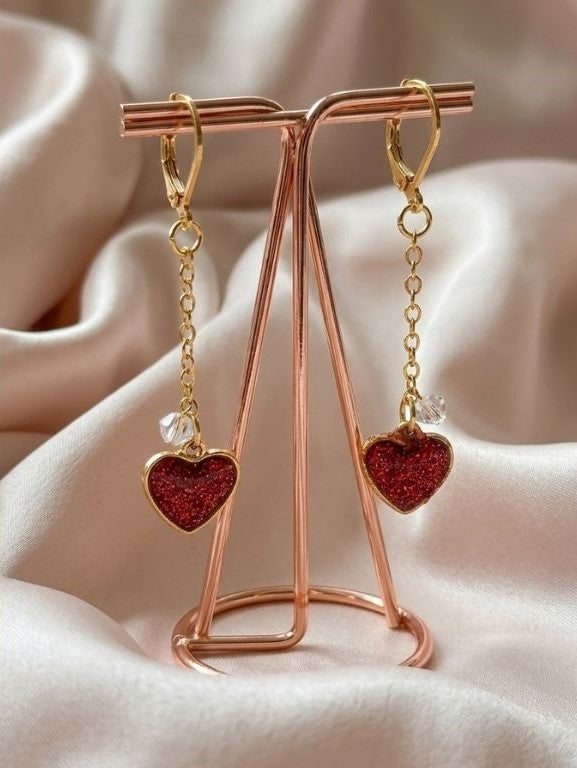 Crimson Heart Sparkle Earrings