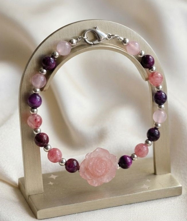 Blush Rose Harmony Bracelet – Elegant Gemstone & Resin Design