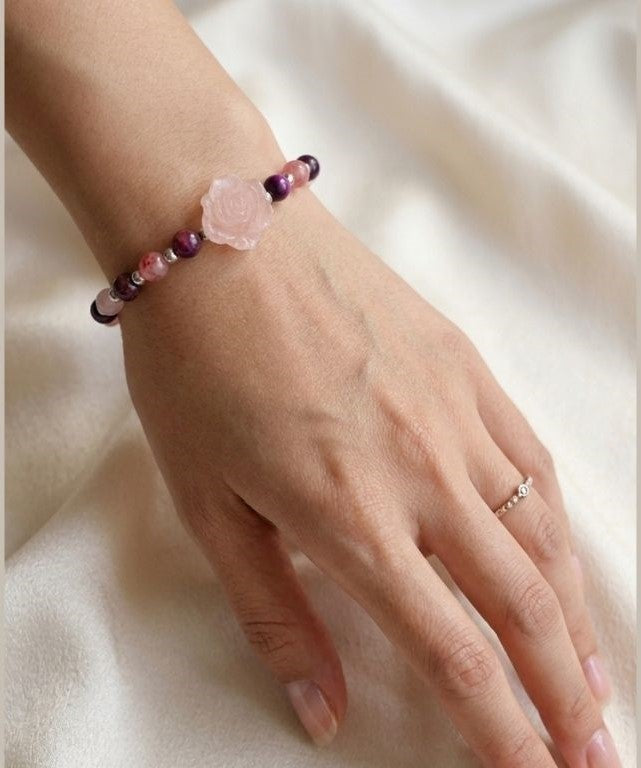 Blush Rose Harmony Bracelet – Elegant Gemstone & Resin Design