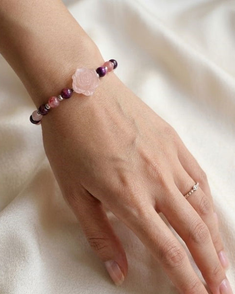 Blush Rose Harmony Bracelet – Elegant Gemstone & Resin Design