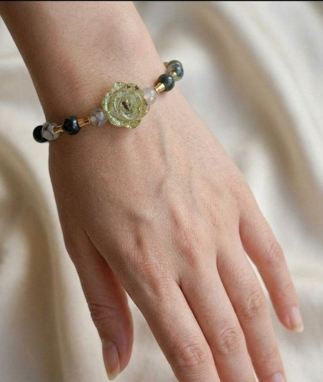 Enchanted Forest Rose Bracelet – Green Glow & Mystic Accents