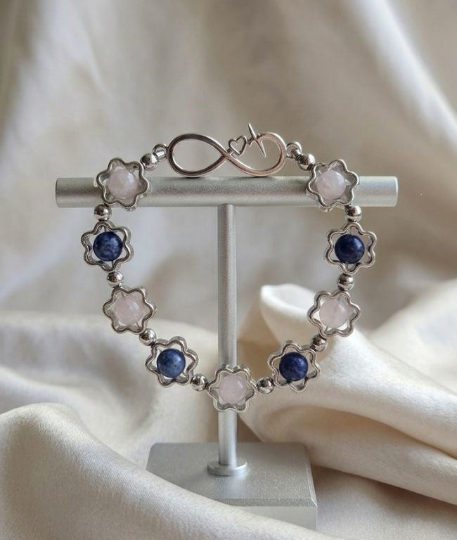 "Eternal Harmony" Bracelet – Rose Quartz & Sodalite in Silver Bloom