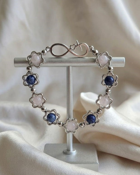 "Eternal Harmony" Bracelet – Rose Quartz & Sodalite in Silver Bloom