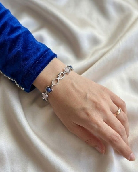"Eternal Harmony" Bracelet – Rose Quartz & Sodalite in Silver Bloom