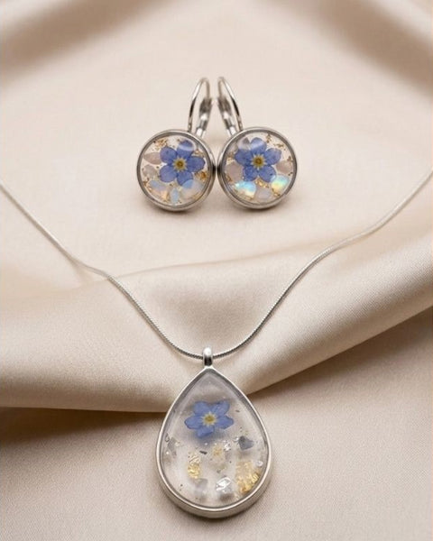 Ethereal Memory" Set – Real Forget-Me-Not, Rose Quartz & Opalite