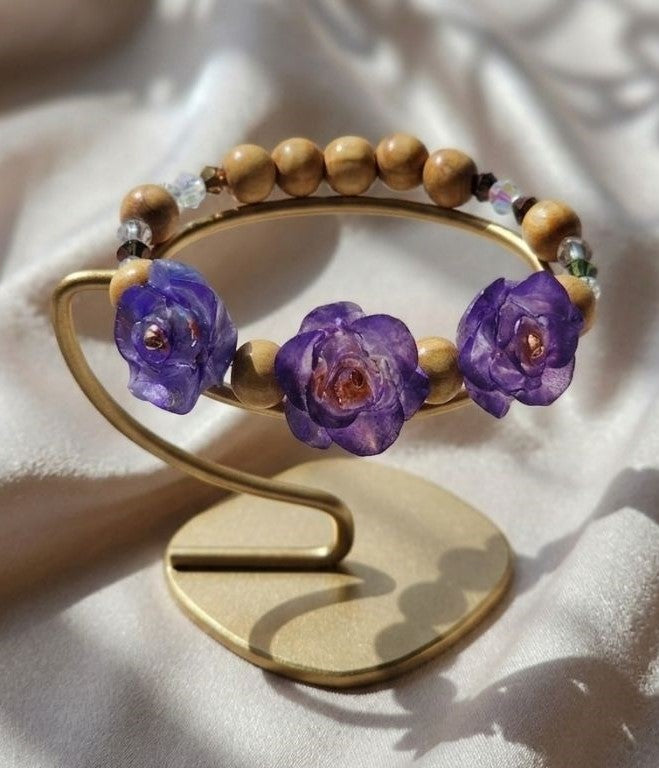 Lilac Bloom Resin Roses & Natural Accents Bracelet