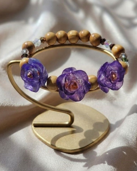 Lilac Bloom Resin Roses & Natural Accents Bracelet