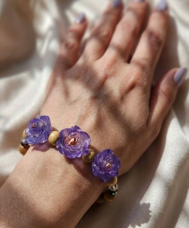 Lilac Bloom Resin Roses & Natural Accents Bracelet
