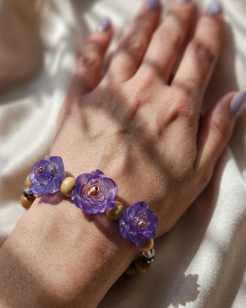Lilac Bloom Resin Roses & Natural Accents Bracelet