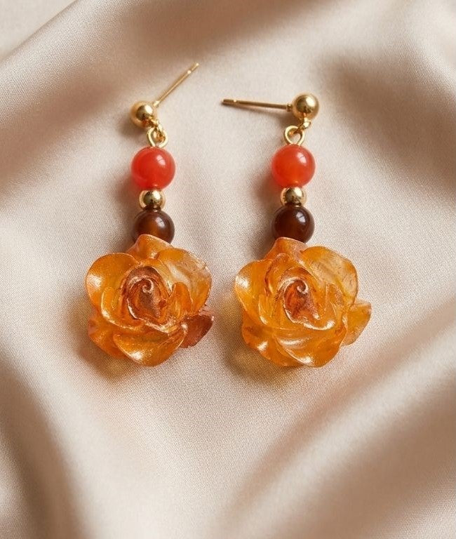 Amber Rose Harmony Set – Bracelet & Earrings with Natural Stones