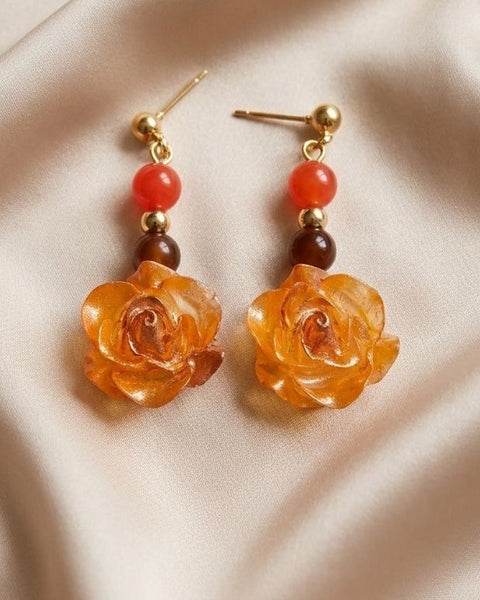 Amber Rose Harmony Set – Bracelet & Earrings with Natural Stones