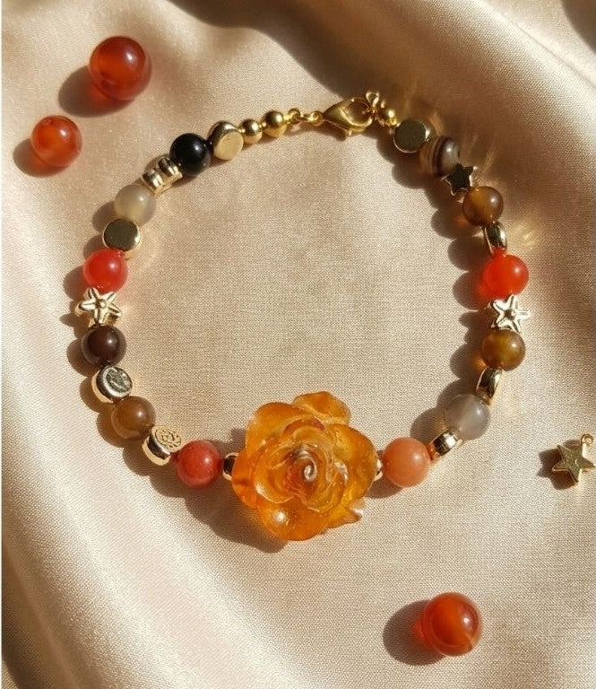 Amber Rose Harmony Set – Bracelet & Earrings with Natural Stones