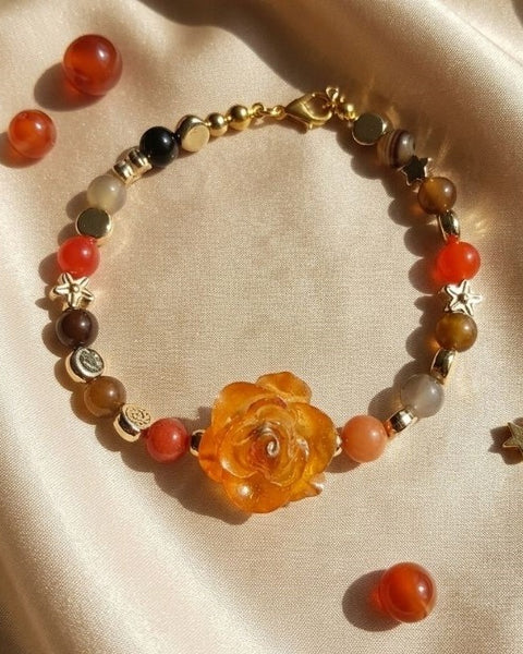 Amber Rose Harmony Set – Bracelet & Earrings with Natural Stones