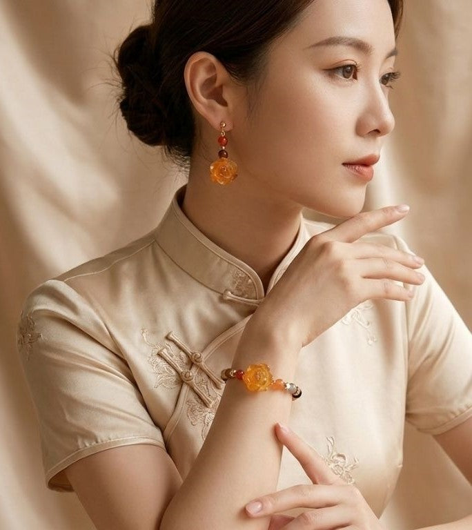 Amber Rose Harmony Set – Bracelet & Earrings with Natural Stones