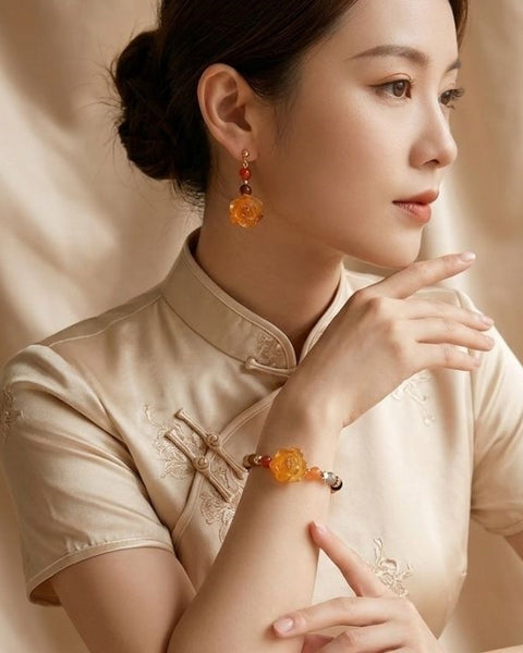 Amber Rose Harmony Set – Bracelet & Earrings with Natural Stones