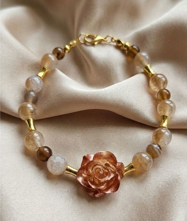 Champagne Blush Rose Elegance Set – Resin Blooms & Natural Agate