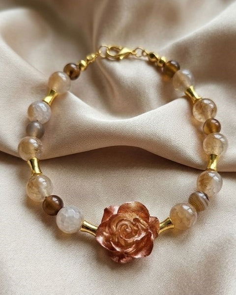 Champagne Blush Rose Elegance Set – Resin Blooms & Natural Agate