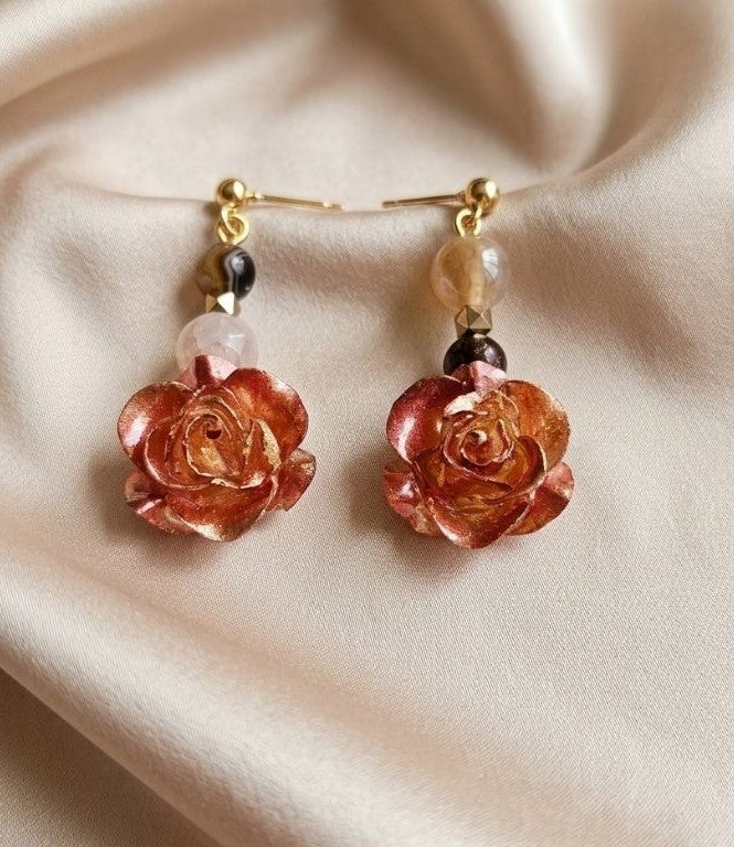 Champagne Blush Rose Elegance Set – Resin Blooms & Natural Agate