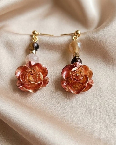 Champagne Blush Rose Elegance Set – Resin Blooms & Natural Agate