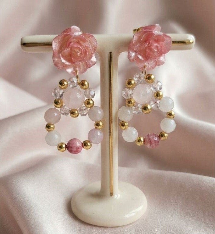 Blush Rose Harmony Earrings – Natural Gemstone Elegance