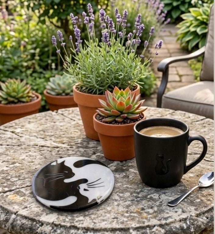 Yin & Yang Cats Coaster – Harmony in Black & White