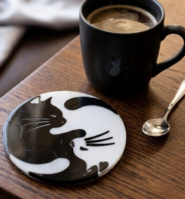 Yin & Yang Cats Coaster – Harmony in Black & White