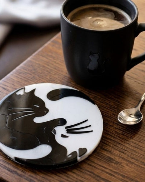 Yin & Yang Cats Coaster – Harmony in Black & White