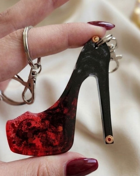 Midnight Flame Shoe Keychain – Glamorous Resin Charm