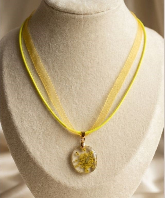 Soft Yellow Flower Resin Necklace