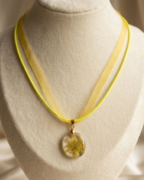 Soft Yellow Flower Resin Necklace
