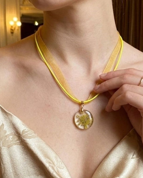 Soft Yellow Flower Resin Necklace