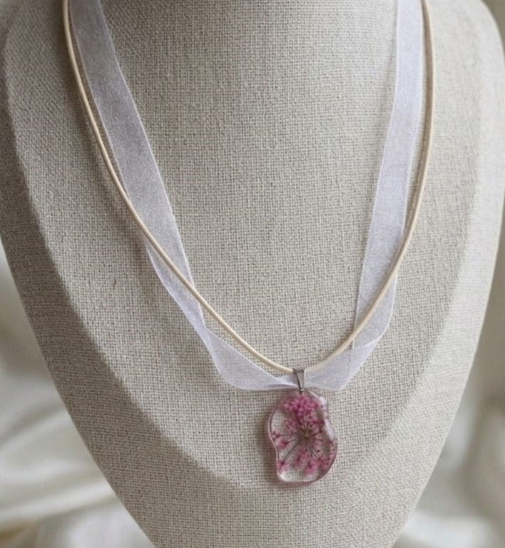 Soft Pink Flower Resin Necklace