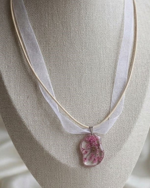 Soft Pink Flower Resin Necklace
