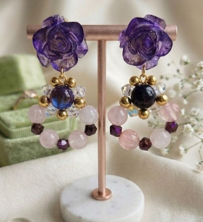 Deep Purple Harmony Earrings - Natural Gemstone Elegance