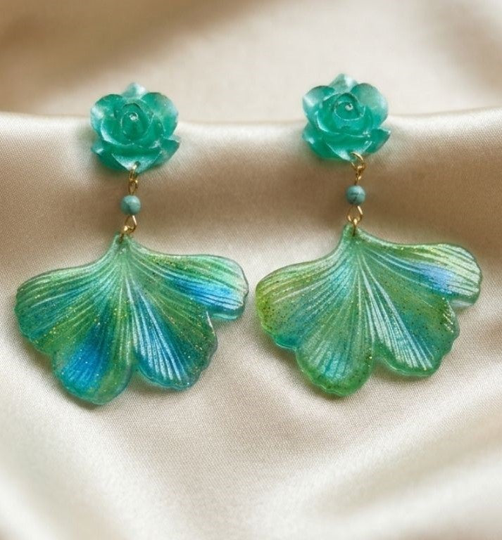 "Emerald Whisper Fan" Earrings