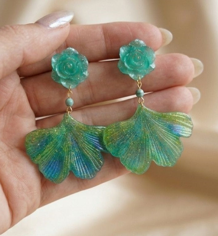 "Emerald Whisper Fan" Earrings
