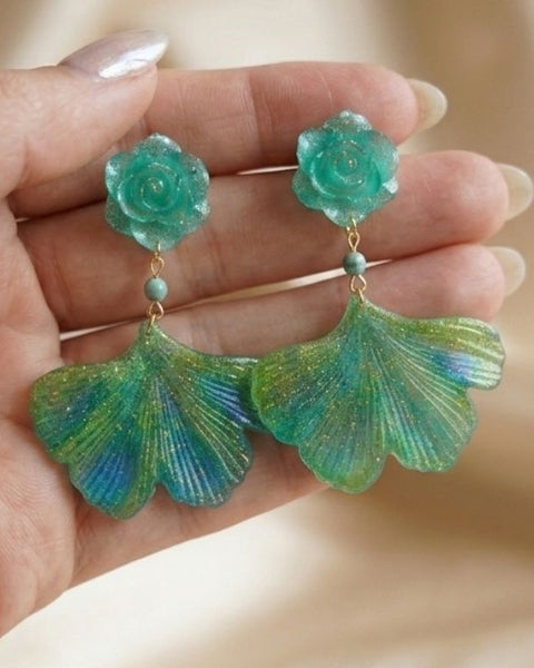 "Emerald Whisper Fan" Earrings