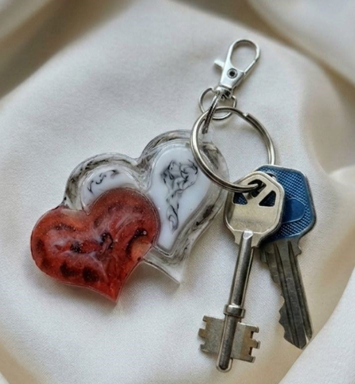 Crimson & Marble Heart Keychain