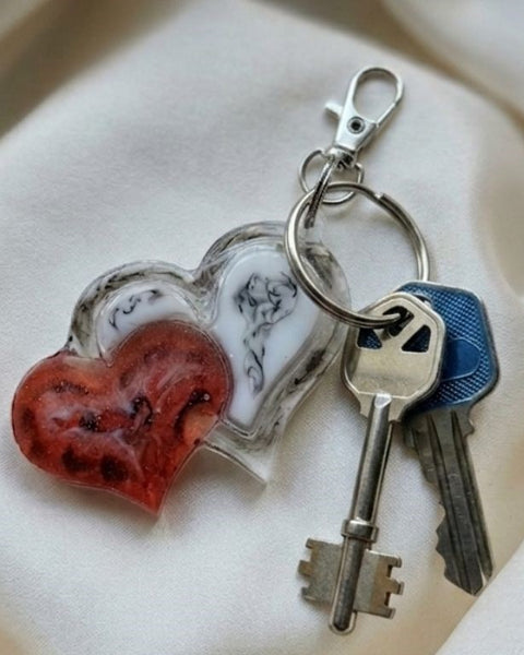 Crimson & Marble Heart Keychain