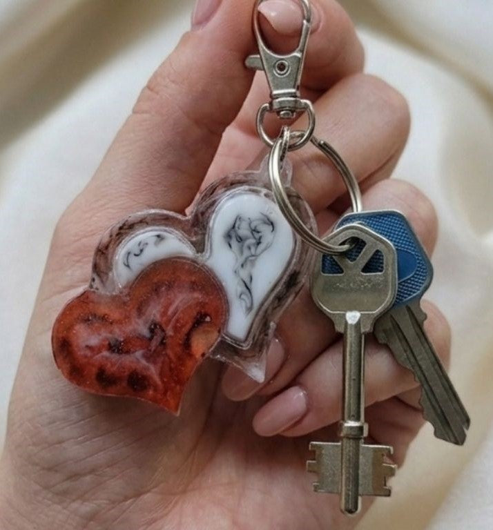 Crimson & Marble Heart Keychain