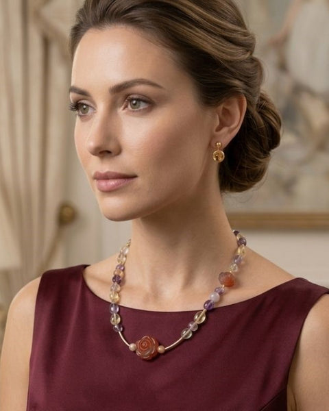 Sunset Bloom Crystal Necklace & Bracelet