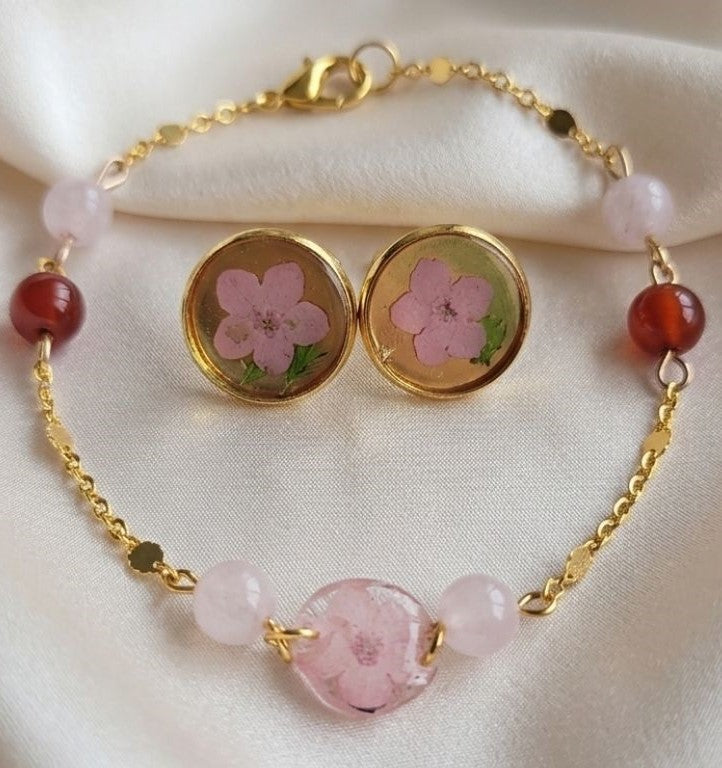 Pink Forget-Me-Not Floral Jewelry Set